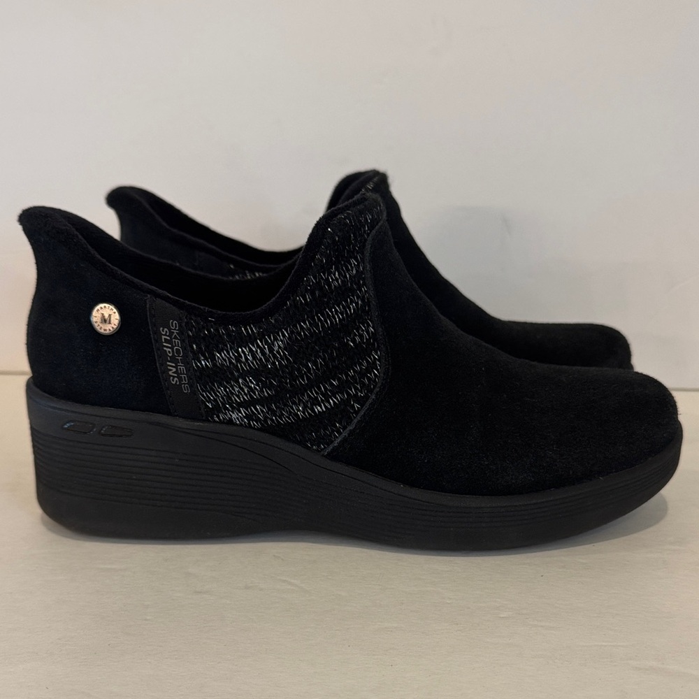 Skechers Martha Stewart Black Slip-On Wedge leather Shoes size 8